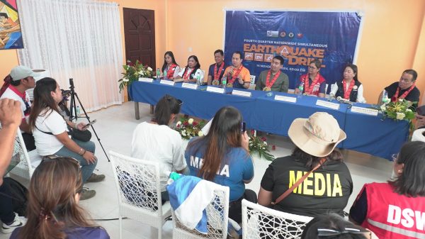On November 14, at the Cong. PPR Tourism and Sports Complex, the press met with key officials who graced the fourth quarter Nationwide Simultaneous Earthquake Drill, where the DILG-10 also announced LGU Camiguin's earning of the SGLG. (Photo: DCC/PIA-10)
