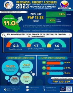 Camiguin registered the fastest growth at 11.0 percent, followed by Misamis Occidental at 6.7 percent, and Misamis Oriental at 6.3 percent. (Photo courtesy of PSA-10)